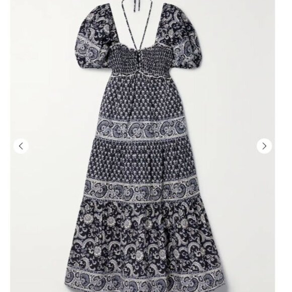 Sea New York Dresses & Skirts - Sea New York - Jasper Border Print Puff Sleeve Dress - Navy Size Small